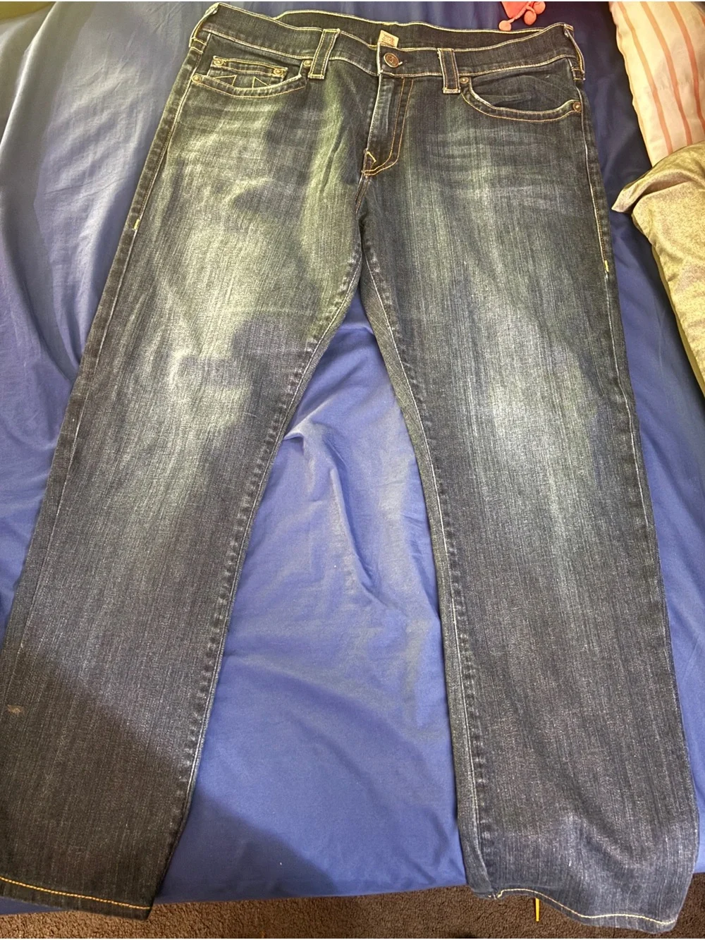 True Religion Men's Faded Blue Straight Jeans 36x30